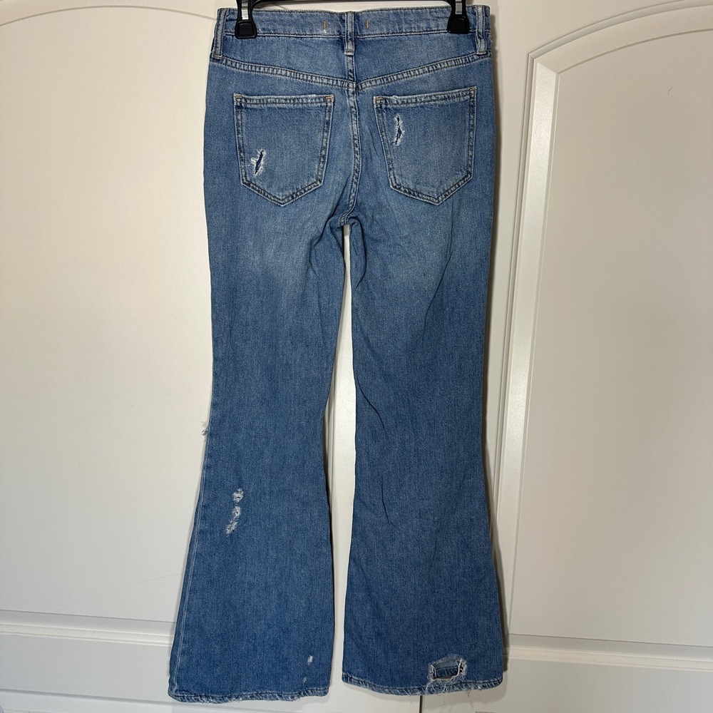Free People Relaxed Heritage Flare Jeans Women's 25 Blue Button Fly Distressed - Picture 3 of 4
